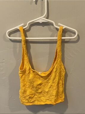 Textured Yellow Cropped Tank Top
